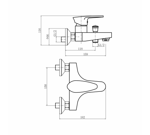 Смеситель для ванны PLstart PL3205-7, чёрный