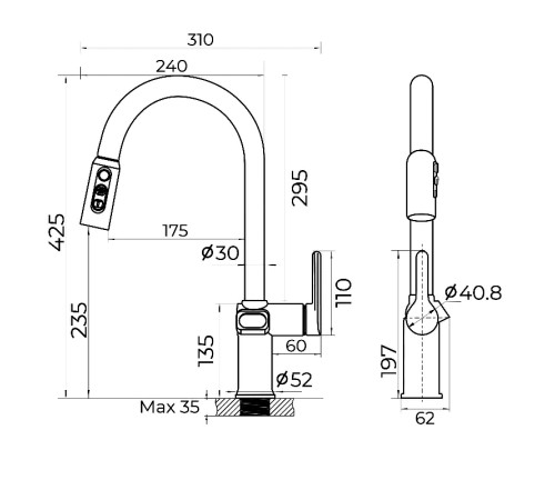 Смеситель для кухни с индикатором температуры Knotlor KN-100/RB, бронза