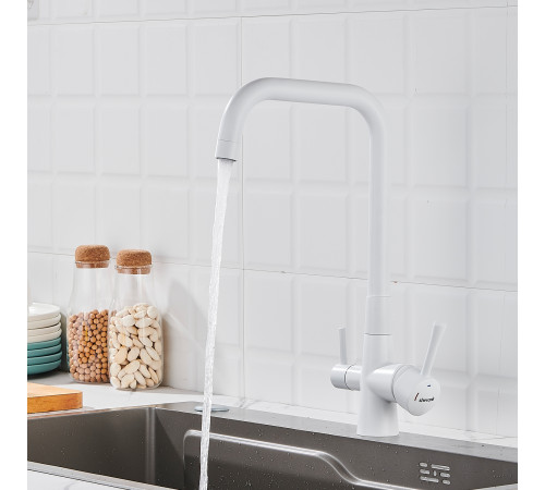Смеситель для кухни с подключением фильтра Shevanik S528C, белый