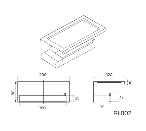 Держатель для туалетной бумаги с полочкой Knotlor PH102GM, оружейная сталь