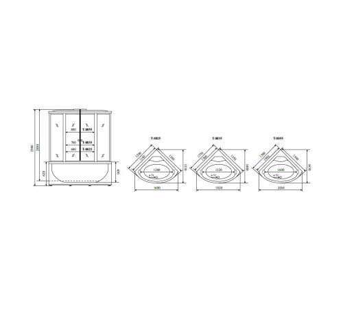 Душевая кабина (душевой бокс) Timo Comfort Fabric Glass T-8825F, 120x120x220