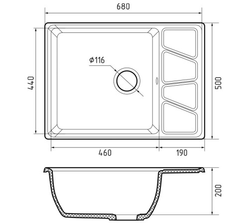 Кухонная мойка GranFest VERTEX 680L, серый