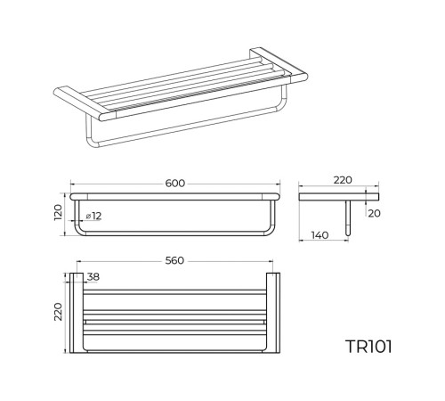 Полка для полотенец Knotlor TR101GM, оружейная сталь