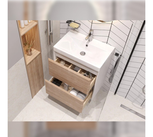 Тумба под раковину подвесная Velvex Gesso tp.GES.9696.60.2Y белый матовый/дуб сонома, 60 см