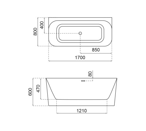 Ванна акриловая SMARTFLOW Prime SMF8625-1.7, 170x80 см