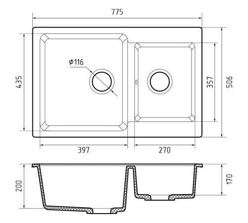 Кухонная мойка GranFest PRACTIK 780K, кашемир
