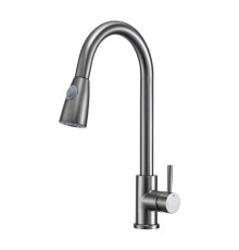 Смеситель для кухни с выдвижным изливом и режимом душ FRAP F60991-9, оружейная сталь