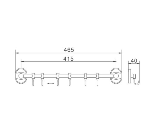 Планка с крючками для полотенец D-Lin D289700-6, хром