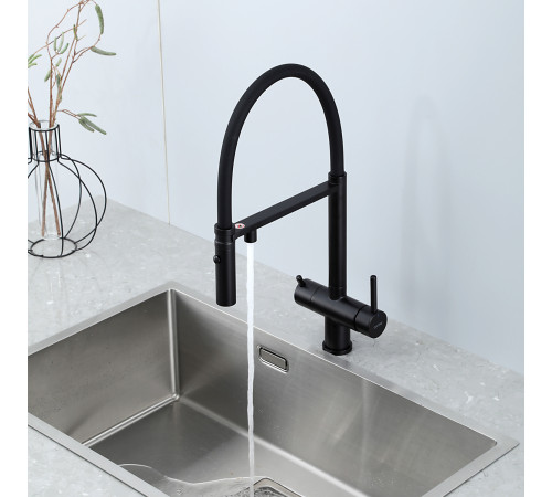 Смеситель для кухни с гибким изливом и подключением фильтра GAPPO G4397-86, черный