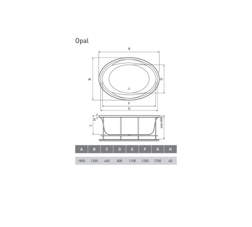 Ванна акриловая встраиваемая Vayer Opal Гл000006826, 180x120