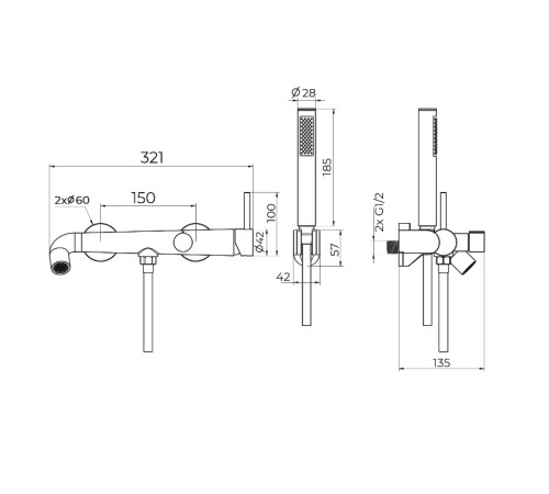 Смеситель для ванны Knotlor SS-32/GM, вороненая сталь