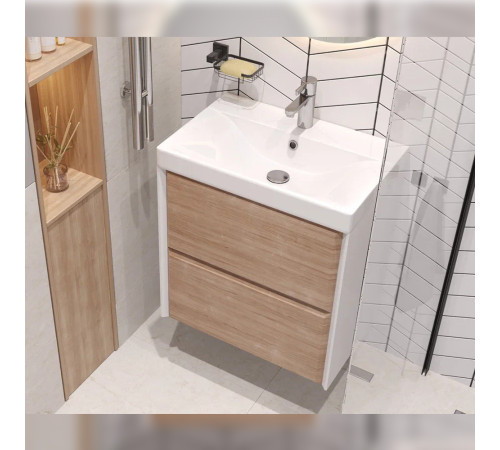 Тумба с раковиной подвесная Velvex Gesso tp.GES.9696.60.2Y белый матовый/дуб сонома, 60 см