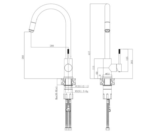 Смеситель для кухни с выдвижным изливом Voda Vessel Gun Metal VSL519GM, оружейная сталь