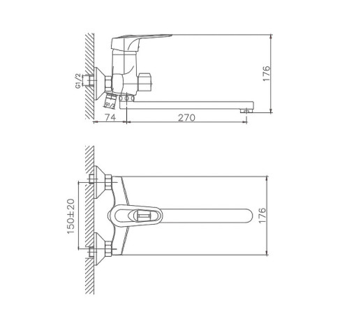Смеситель для ванны Cron CN2204, хром