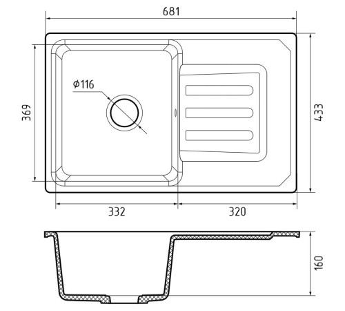 Кухонная мойка GranFest SMART 680L, песочный