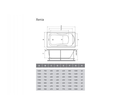 Ванна акриловая Relisan XENIA Гл000000551, 180x80