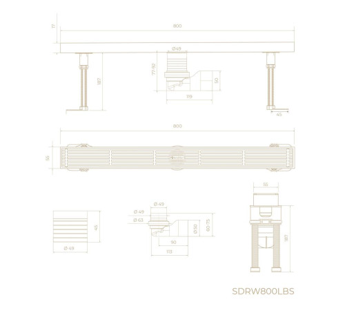 Душевой трап линейный Knotlor SDRW0800LBS, матовая сталь