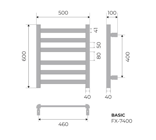 Полотенцесушитель электрический Fixsen BASIC 600х500 FX-7400B, черный