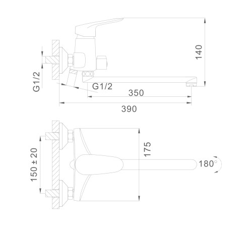Смеситель для ванны D-Lin D147375, хром