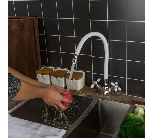 Смеситель для кухни с гибким изливом FRUD R44127-7, хром/белый
