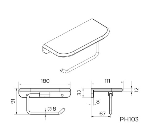 Держатель для туалетной бумаги с полочкой Knotlor PH103GM, оружейная сталь