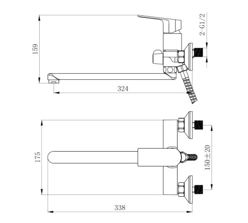 Смеситель для ванны VODA SF31B/Sf31AB, черный
