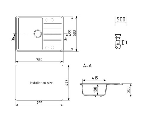 Кухонная мойка Ulgran Quartz Prima 780-06, трюфель
