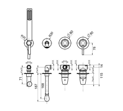 Смеситель для ванны Webert Opera Moderna OE860312560, черный