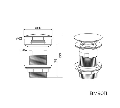 Донный клапан для раковины с переливом Knotlor BM9011BL, черный