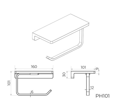 Держатель для туалетной бумаги с полочкой Knotlor PH101BL, черный