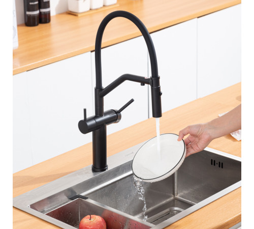 Смеситель для кухни с гибким изливом и подключением фильтра GAPPO G4399-86, черный