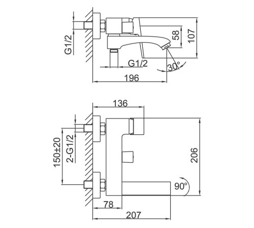 Смеситель для ванны FRAP F3276-9, оружейная сталь
