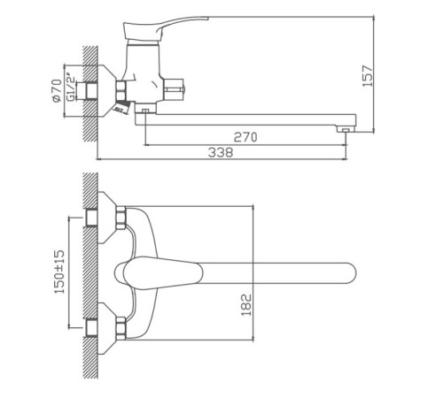 Смеситель для ванны Cron CN2214, хром