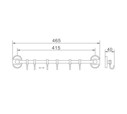 Планка с крючками для полотенец Haiba HB1915-6, хром