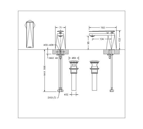 Смеситель для раковины Bravat DIAMOND F118102G-1-ENG, золото