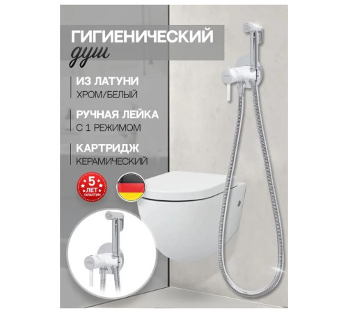 Гигиенический душ со смесителем встраиваемый Hansberge H3099W, хром/белый