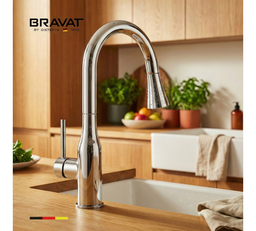 Смеситель для кухни с выдвижным изливом BRAVAT F7798929CP-SW, хром