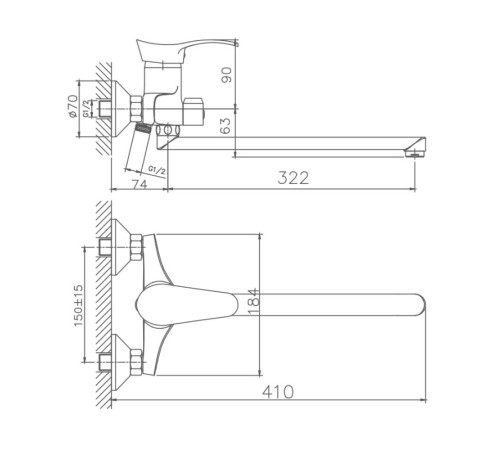 Смеситель для ванны Haiba HB2201, хром