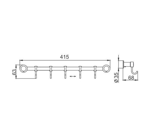 Планка с крючками FRAP F205-5, хром