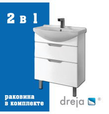 Тумба с раковиной подвесная/напольная Dreja Laguna Plus 65 см, белый