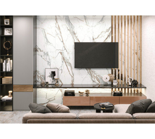Керамогранит New Trend D60209M Calacatta Premium 60x60 белый / коричневый матовый / карвинг под мрамор
