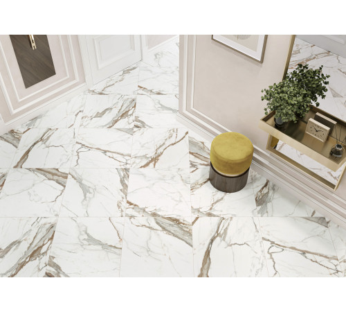 Керамогранит New Trend D60209M Calacatta Premium 60x60 белый / коричневый матовый / карвинг под мрамор