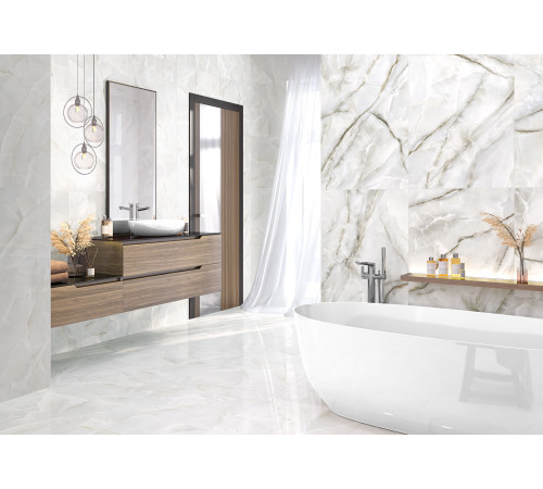 Керамогранит LCM 60120ORO11P Onyx Royal Latte 60x120 бежевый полированный под камень
