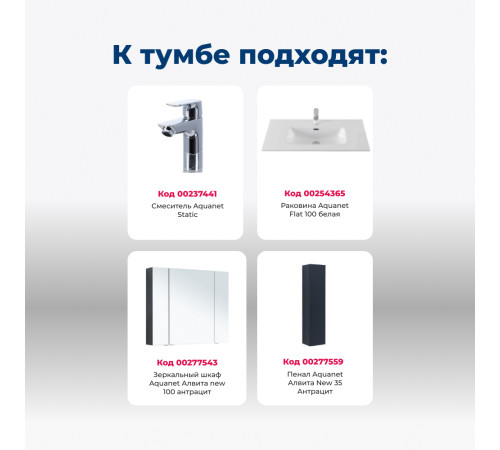 Тумба под раковину Aquanet Алвита New 100 2 ящика, антрацит